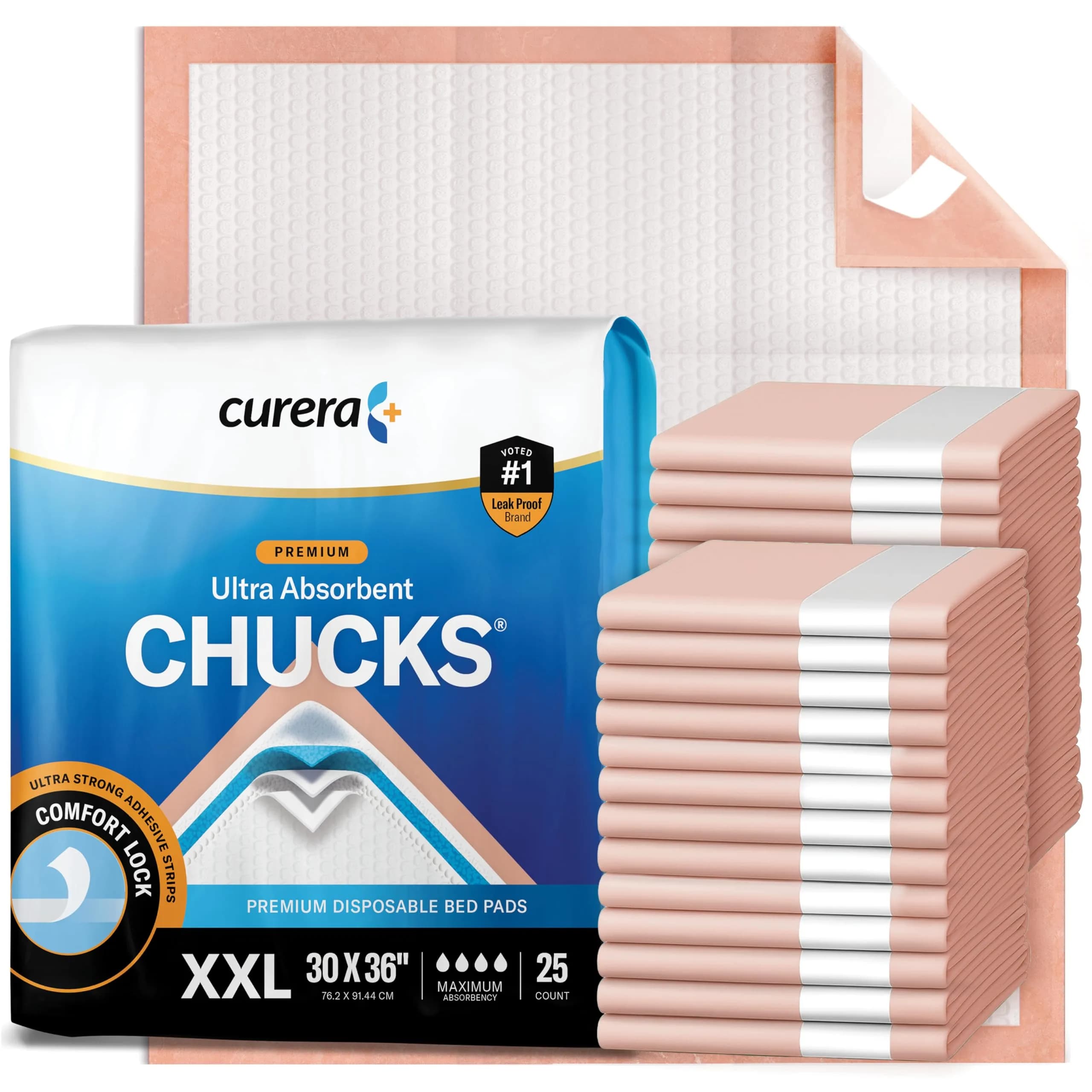 Curera Chucks Premium Disposable Underpads 30"x36" (25-Pack) | Hospital-Trusted Super Absorbent - main product image