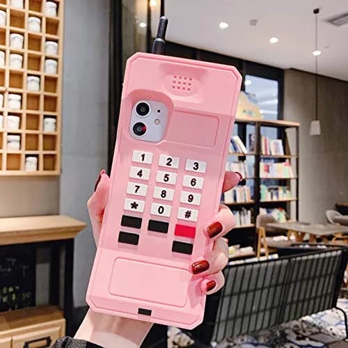 UnnFiko Retro Cellphone Pink Silicone Case for iPhone 17 Pro Max (6.9-inch) | Fun Stand Case with Full Body Protection thumbnail 2