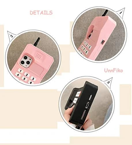 UnnFiko Retro Cellphone Pink Silicone Case for iPhone 17 Pro Max (6.9-inch) | Fun Stand Case with Full Body Protection thumbnail 4