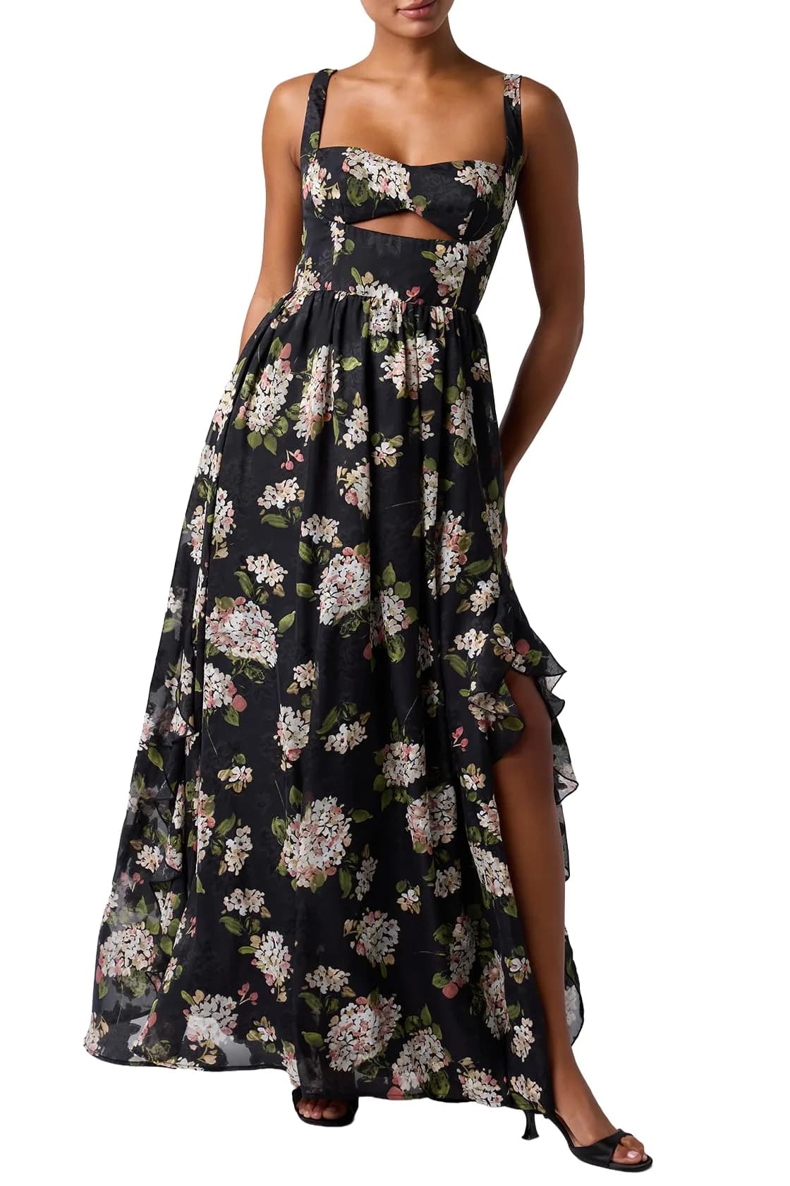 Lulus Morgana Cutout Floral Maxi Dress, Small | Elegant Floral Maxi for Weddings & Parties — Medium