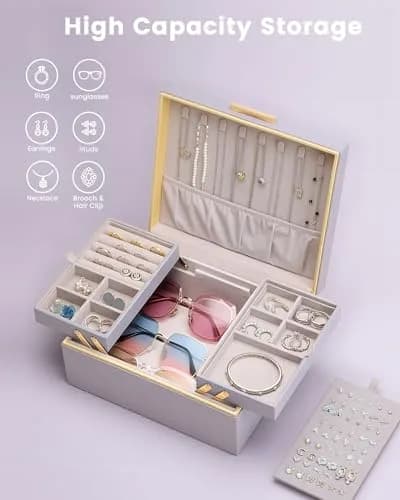 Lolalet 2-Layer Jewelry Organizer Box 24.2cm (9.53") | Foldable & Expandable Upper Storage thumbnail 4
