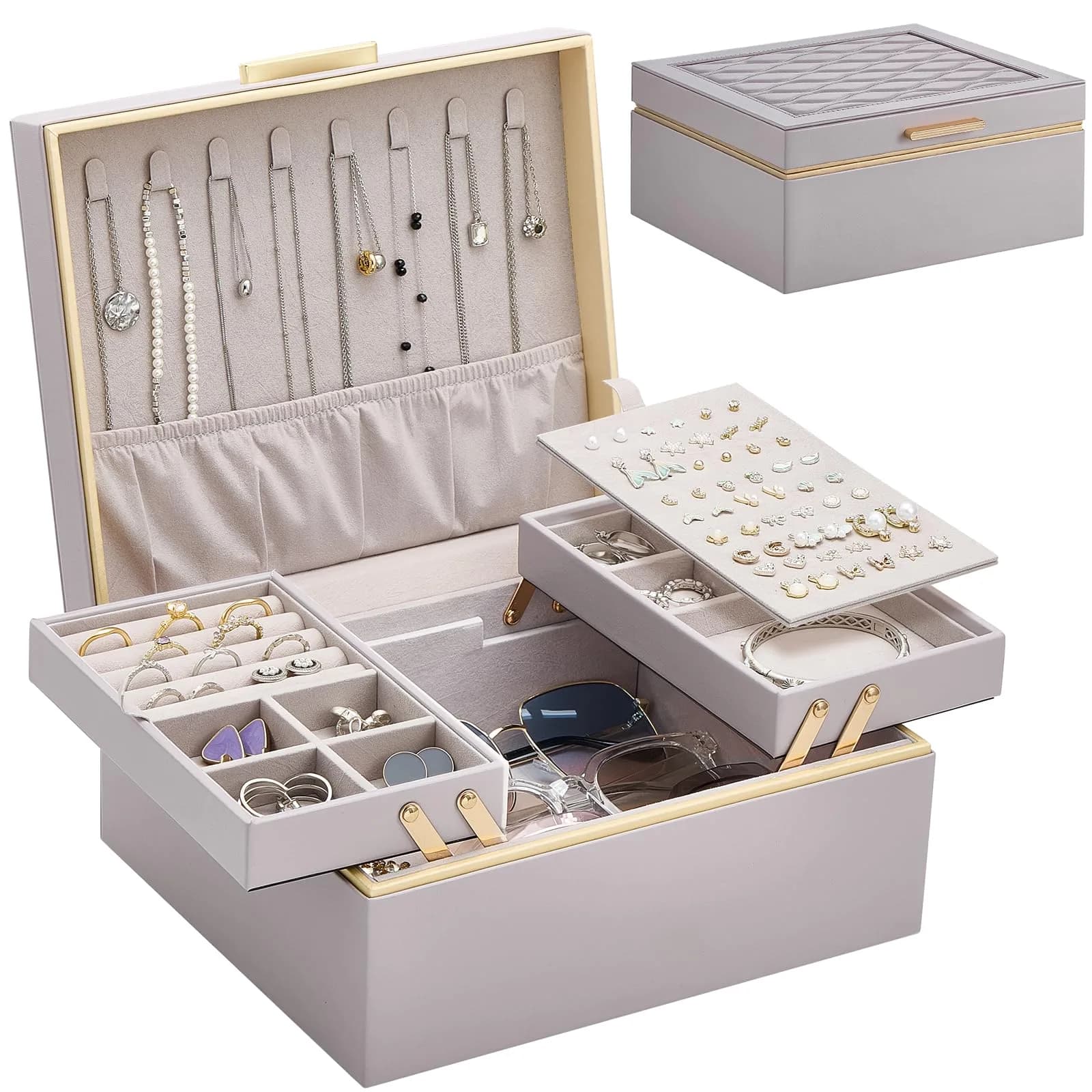 Lolalet 2-Layer Jewelry Organizer Box 24.2cm (9.53") | Foldable & Expandable Upper Storage - main product image