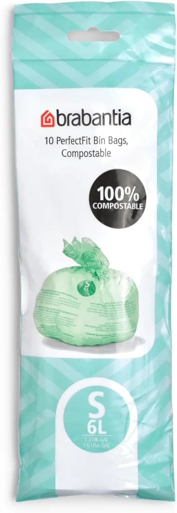 Brabantia Compostable Trash Bags Green 6L (1.6 Gallon) | Certified Compostable Material for Organic Waste — Green
