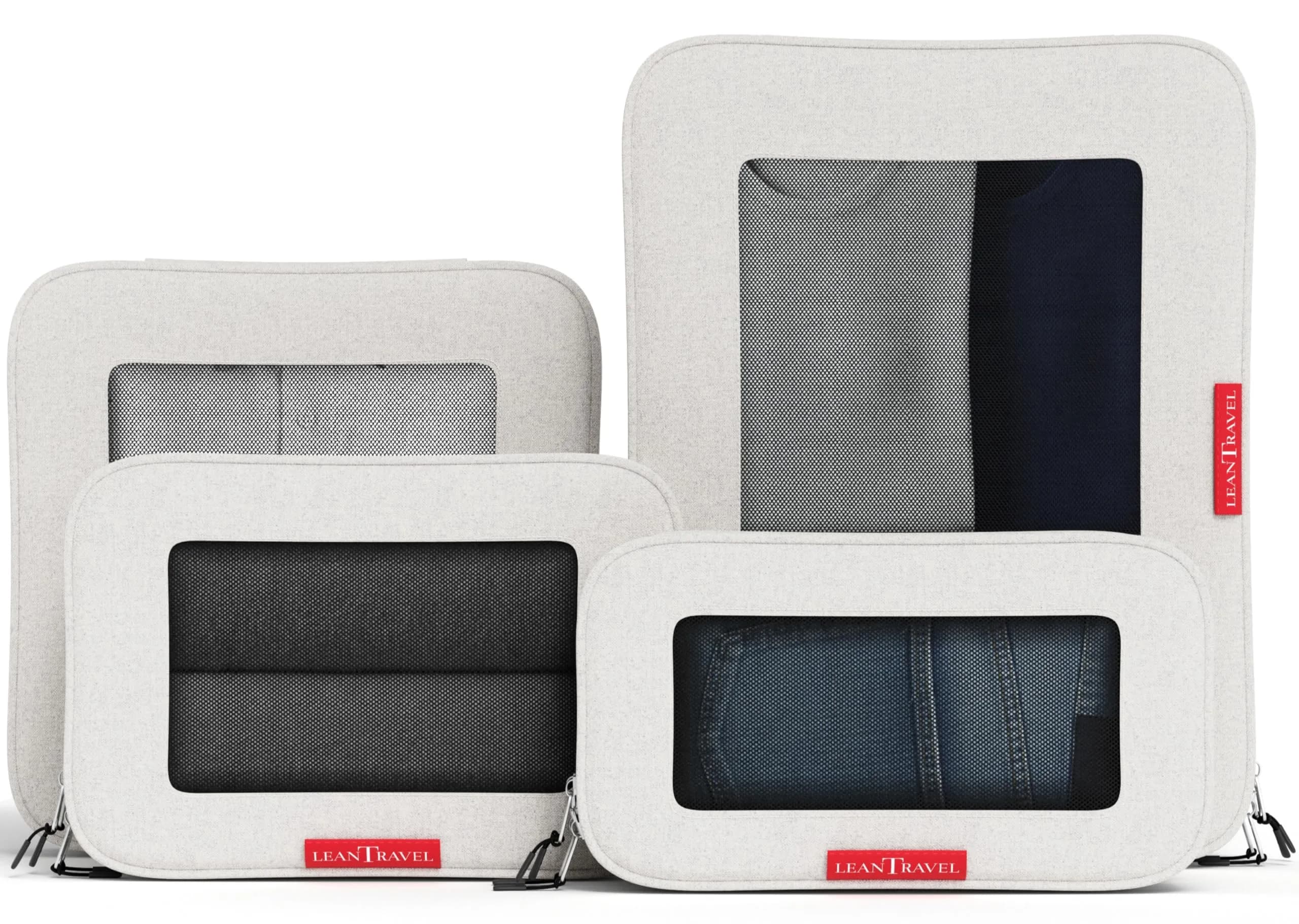 LeanTravel Premium Compression Packing Cubes - 4-Pack Suitcase Organizers in Sand with Breathable Mesh - main product image