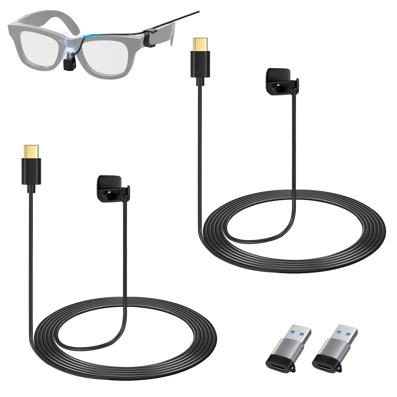 weishan 2-Pack USB C to Magnetic Charging Cable for Ray-Ban Meta Glasses | 4ft TPE Black — Black
