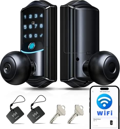 Veise VE028 WiFi Fingerprint Smart Door Lock with Knob Handle, Matte Black 1.3 kg (2.87 lb) | Smart Remote Access & Voice Control thumbnail 1
