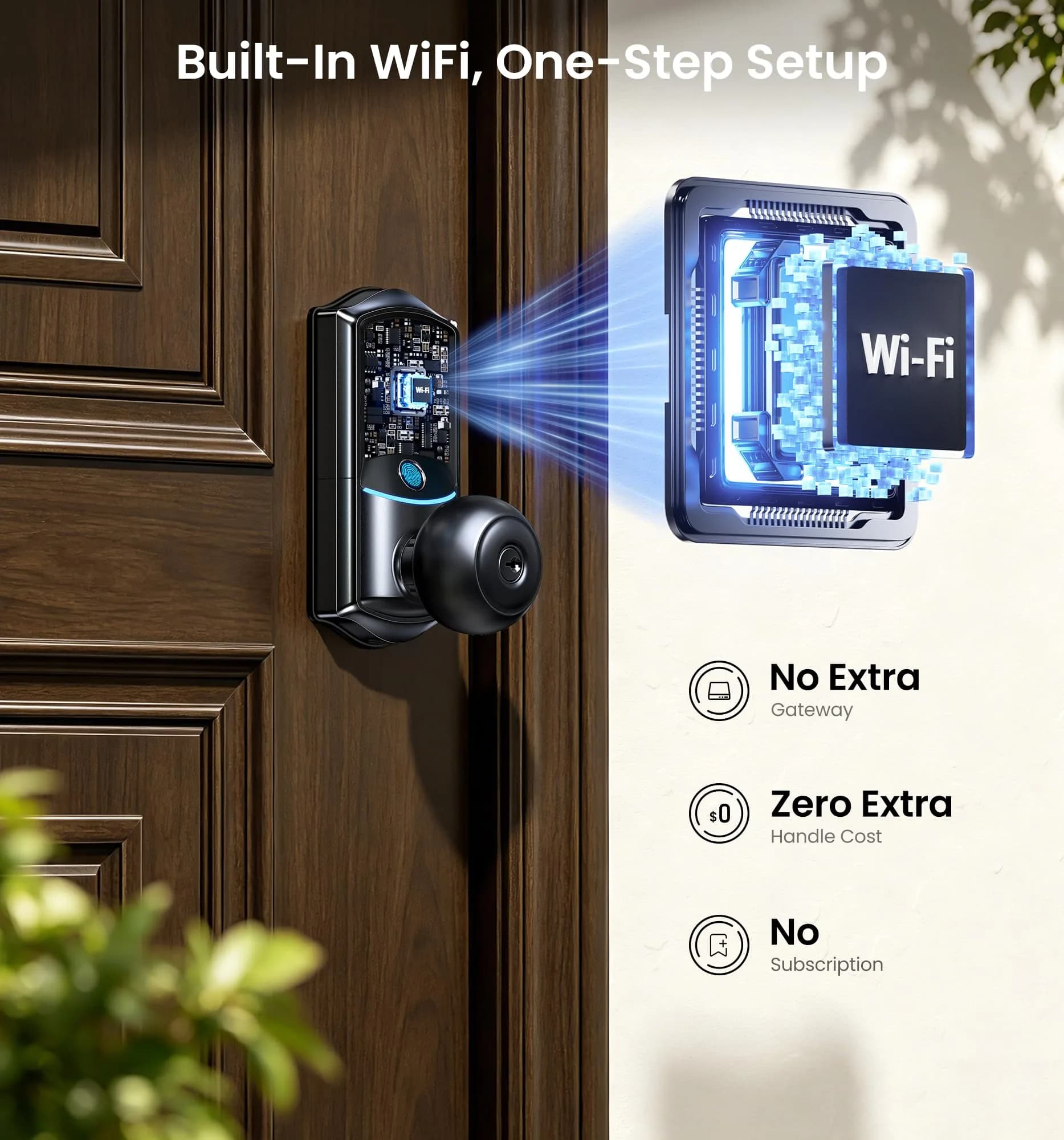 Veise VE028 WiFi Fingerprint Smart Door Lock with Knob Handle, Matte Black 1.3 kg (2.87 lb) | Smart Remote Access & Voice Control thumbnail 2