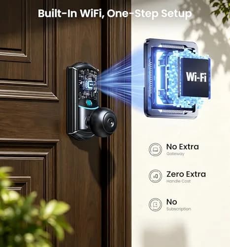 Veise VE028 WiFi Fingerprint Smart Door Lock with Knob Handle, Matte Black 1.3 kg (2.87 lb) | Smart Remote Access & Voice Control thumbnail 2