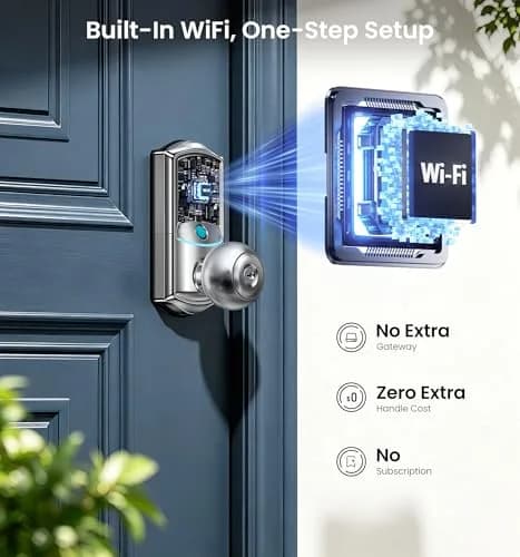 Veise VE028 WiFi Fingerprint Smart Door Lock with Knob Handle, Satin Nickel 2.82 lb (1.288 kg) | Remote App, Voice Control, Keyless Entry thumbnail 2