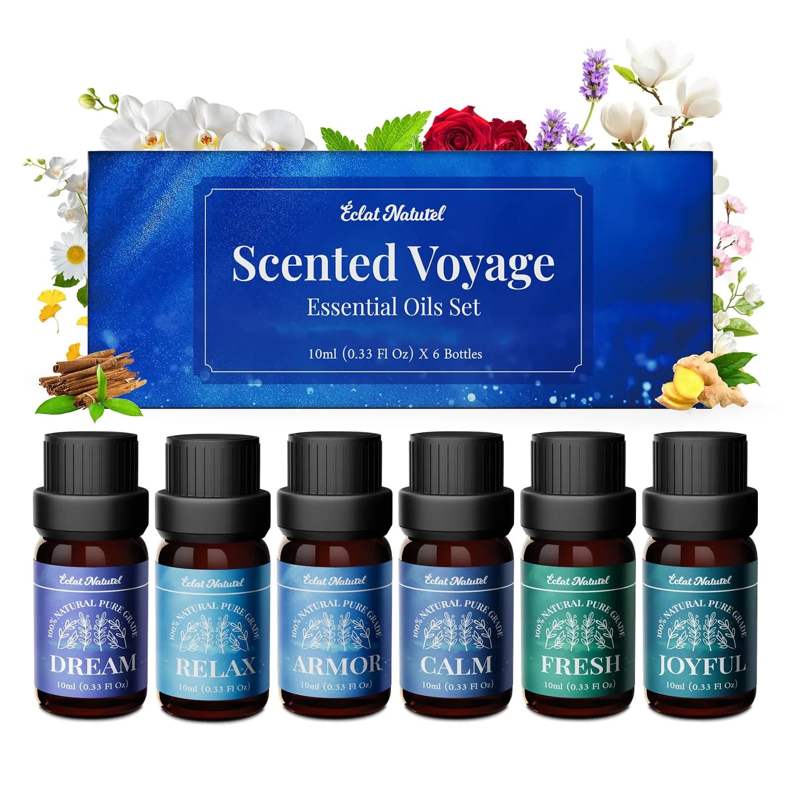 Éclat Naturel Essential Oil Set, 6 x 10ml | Aromatherapy & DIY Blends for Home & Crafts