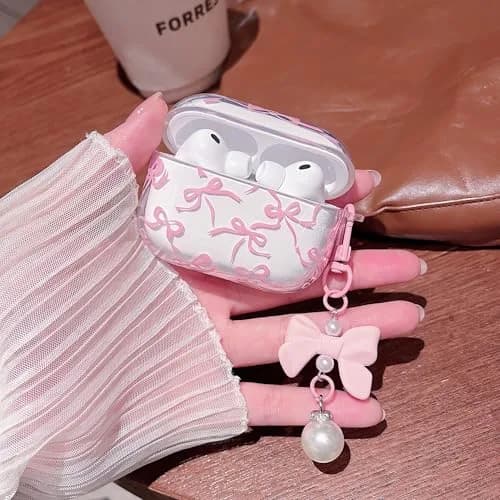 MINSCOSE Pink Ribbon Bow AirPods Pro 3 Case with Keychain & Cleaner Kit | Cute Girly Design thumbnail 5
