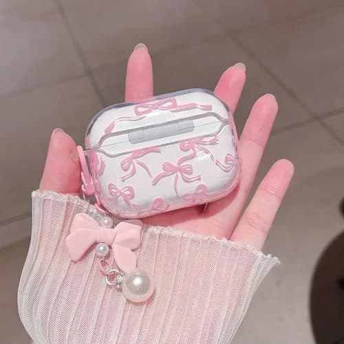 MINSCOSE Pink Ribbon Bow AirPods Pro 3 Case with Keychain & Cleaner Kit | Cute Girly Design thumbnail 7