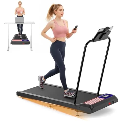 HOELLL Compact Treadmill with 0-8% Incline & APP Sync | Under Desk Walking Pad, 2.5HP, Blue Red thumbnail 1