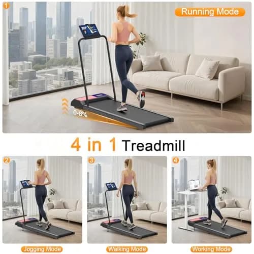 HOELLL Compact Treadmill with 0-8% Incline & APP Sync | Under Desk Walking Pad, 2.5HP, Blue Red thumbnail 4