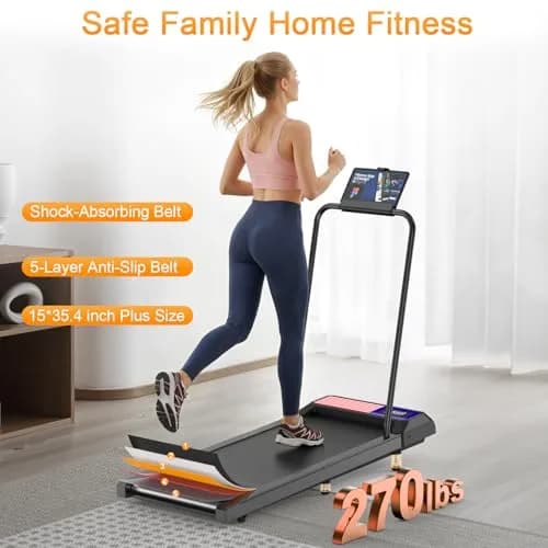 HOELLL Compact Treadmill with 0-8% Incline & APP Sync | Under Desk Walking Pad, 2.5HP, Blue Red thumbnail 6