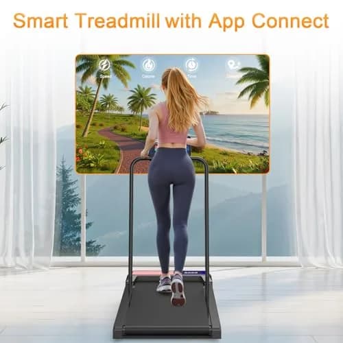 HOELLL Compact Treadmill with 0-8% Incline & APP Sync | Under Desk Walking Pad, 2.5HP, Blue Red thumbnail 2