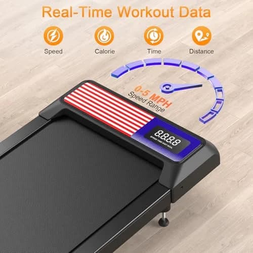 HOELLL Compact Treadmill with 0-8% Incline & APP Sync | Under Desk Walking Pad, 2.5HP, Blue Red thumbnail 3