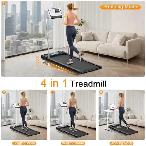 HOELLL Treadmill for Home Small | 0%-8% Incline & APP Sync, Compact Under Desk Walking Pad with Handle Bar, Remote & LED Display, 2.5HP, Blue thumbnail 4