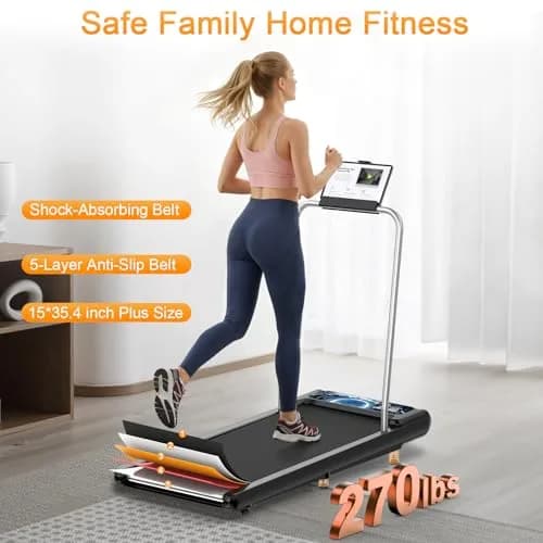 HOELLL Treadmill for Home Small | 0%-8% Incline & APP Sync, Compact Under Desk Walking Pad with Handle Bar, Remote & LED Display, 2.5HP, Blue thumbnail 6