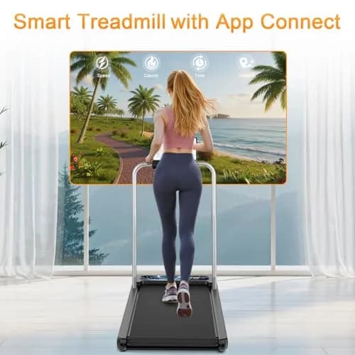 HOELLL Treadmill for Home Small | 0%-8% Incline & APP Sync, Compact Under Desk Walking Pad with Handle Bar, Remote & LED Display, 2.5HP, Blue thumbnail 2