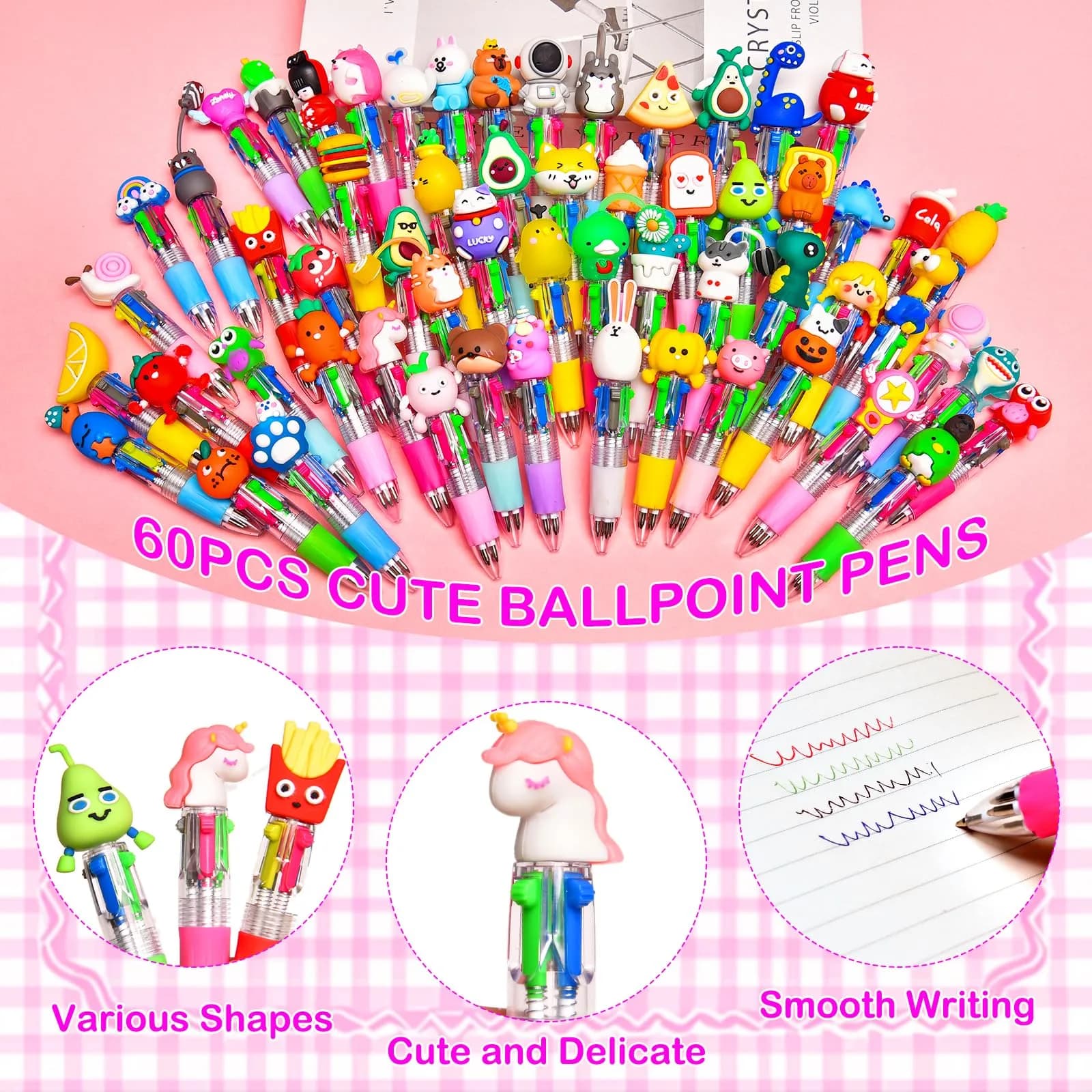 BIMORITA 4-in-1 Mini Multicolor Ballpoint Pens | Pack of 60 Cute Cartoon Pens for Party Favors & School Gifts - view 6