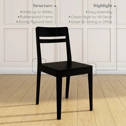 Grain & Grove Crew Dining Chair, Black | Solid Rubberwood & Engineered Wood Comfort thumbnail 3