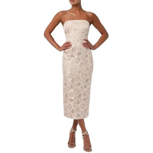 Lulus Isla Strapless Midi Dress Champagne Large | Elegant Cocktail Attire thumbnail 1