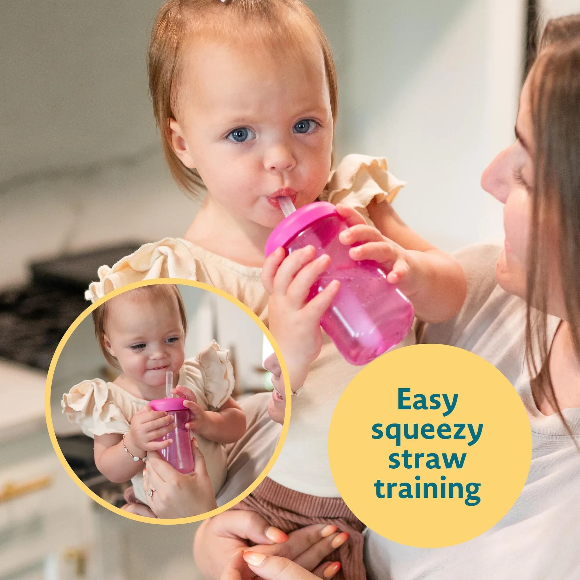 The First Years Squeeze & Sip Toddler Straw Cups - 210ml (7 Fl Oz) - 3 Count | Spill-Proof Training for Babies 6+ Months - view 2
