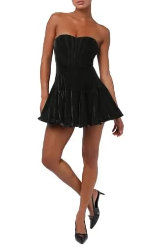 Lulus Zarae Corset Velvet Women's Cocktail Mini Dress, Black, Small | Elegant, Fitted, Fall-Winter Party Attire thumbnail 1