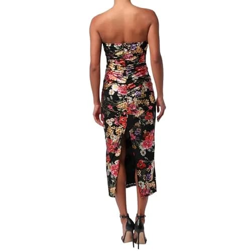 Lulus Pixie Sequin Chiffon Women's Cocktail Midi Dress, Black Floral, Large | Elegant Flare for Evening Events thumbnail 2