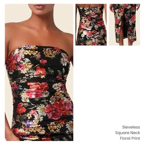 Lulus Pixie Sequin Chiffon Women's Cocktail Midi Dress, Black Floral, Large | Elegant Flare for Evening Events thumbnail 3