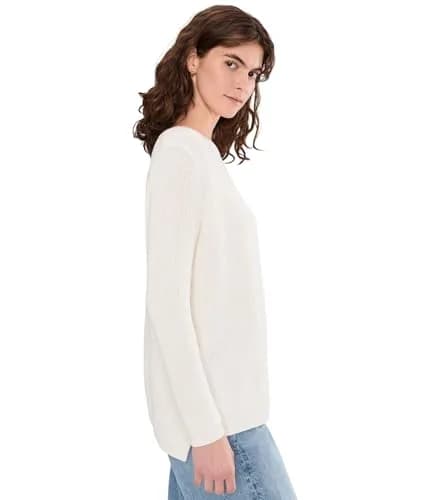 525 America Womens Emma Crew Neck Shaker Sweater Chalk XL | Classic Cotton Knit thumbnail 3
