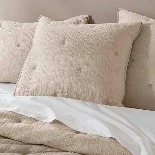Harbor House Blue Cotton Muslin Euro Sham Taupe | Crinkled Texture, OEKO-TEX Certified, Machine Washable thumbnail 1
