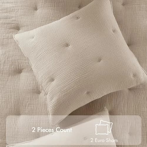 Harbor House Blue Cotton Muslin Euro Sham Taupe | Crinkled Texture, OEKO-TEX Certified, Machine Washable thumbnail 4