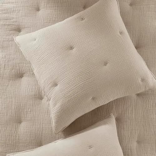 Harbor House Blue Cotton Muslin Euro Sham Taupe | Crinkled Texture, OEKO-TEX Certified, Machine Washable thumbnail 9