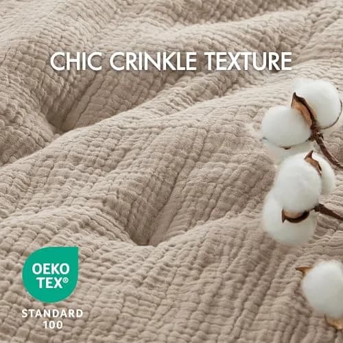 Harbor House Blue Cotton Muslin Euro Sham Taupe | Crinkled Texture, OEKO-TEX Certified, Machine Washable thumbnail 2