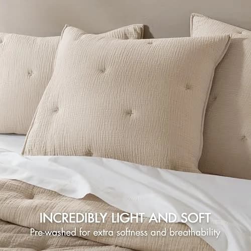 Harbor House Blue Cotton Muslin Euro Sham Taupe | Crinkled Texture, OEKO-TEX Certified, Machine Washable thumbnail 3