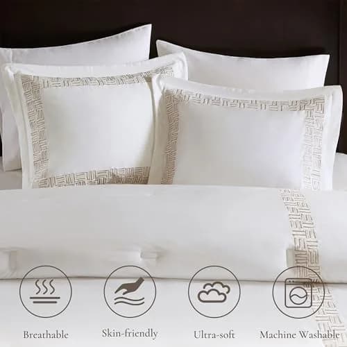 Harbor House Cotton Comforter Set White with Gold Greek Fret Embroidery Cal King | Hotel Style 300TC Cotton Bedding thumbnail 4