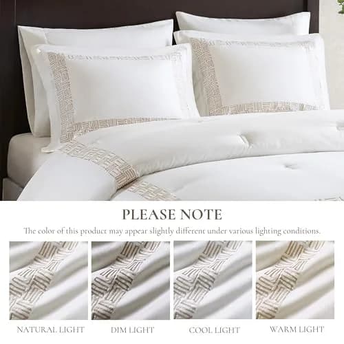 Harbor House Cotton Comforter Set White with Gold Greek Fret Embroidery Cal King | Hotel Style 300TC Cotton Bedding thumbnail 6