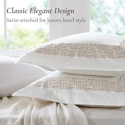 Harbor House Cotton Comforter Set White with Gold Greek Fret Embroidery Cal King | Hotel Style 300TC Cotton Bedding thumbnail 3