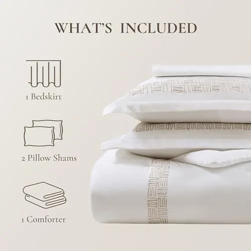Harbor House Cotton Comforter Set White with Gold Greek Fret Embroidery King | Hotel-Style 300TC Cotton Bedding thumbnail 5