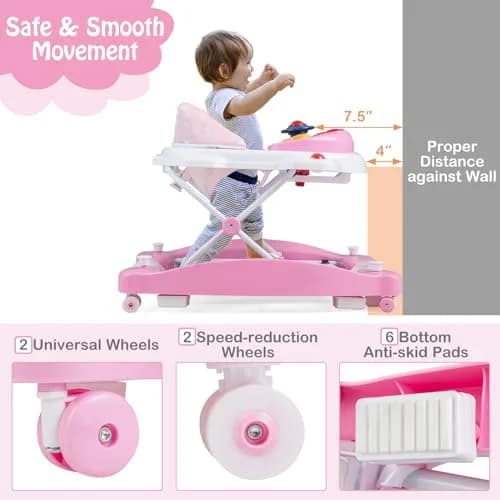 HONEY JOY Baby Walker 6-in-1 Foldable Infant Activity Walker with Wheels, Adjustable Heights, Music & Lights, for 7-14 Months thumbnail 4