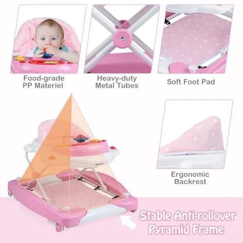 HONEY JOY Baby Walker 6-in-1 Foldable Infant Activity Walker with Wheels, Adjustable Heights, Music & Lights, for 7-14 Months thumbnail 6