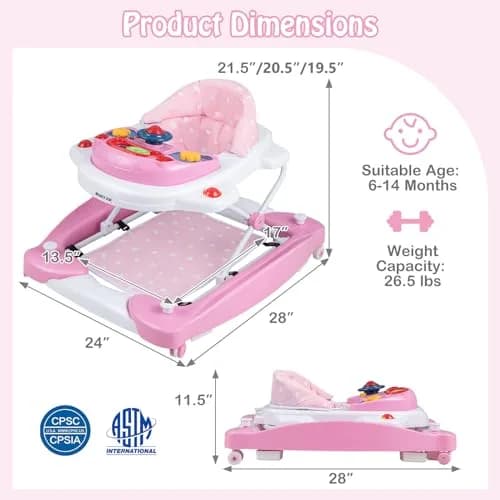 HONEY JOY Baby Walker 6-in-1 Foldable Infant Activity Walker with Wheels, Adjustable Heights, Music & Lights, for 7-14 Months thumbnail 8