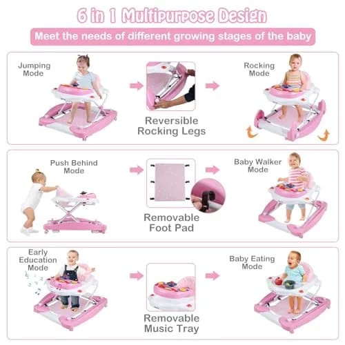 HONEY JOY Baby Walker 6-in-1 Foldable Infant Activity Walker with Wheels, Adjustable Heights, Music & Lights, for 7-14 Months thumbnail 2