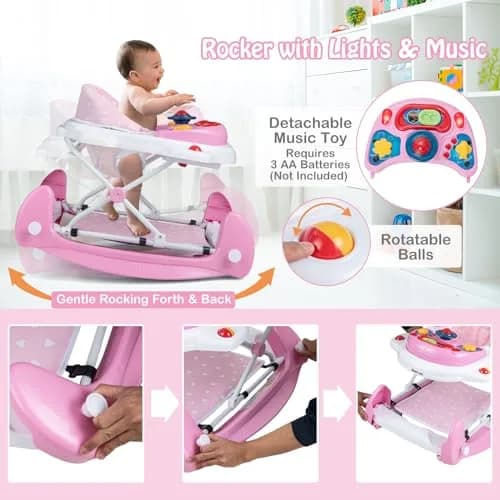 HONEY JOY Baby Walker 6-in-1 Foldable Infant Activity Walker with Wheels, Adjustable Heights, Music & Lights, for 7-14 Months thumbnail 3