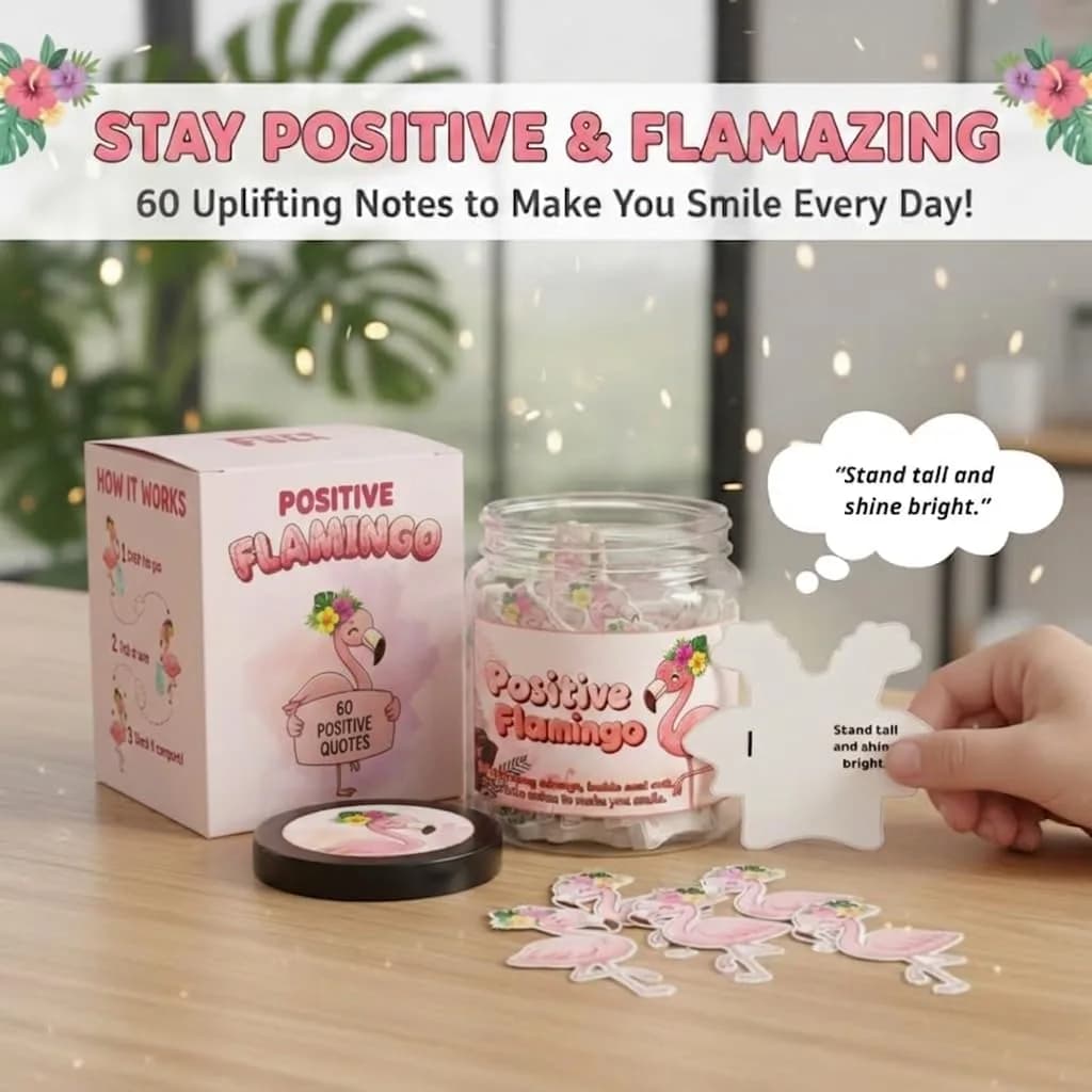 DEARMINE Positive Flamingo Jar | 60 Daily Affirmation Cards for Women & Friends - view 2