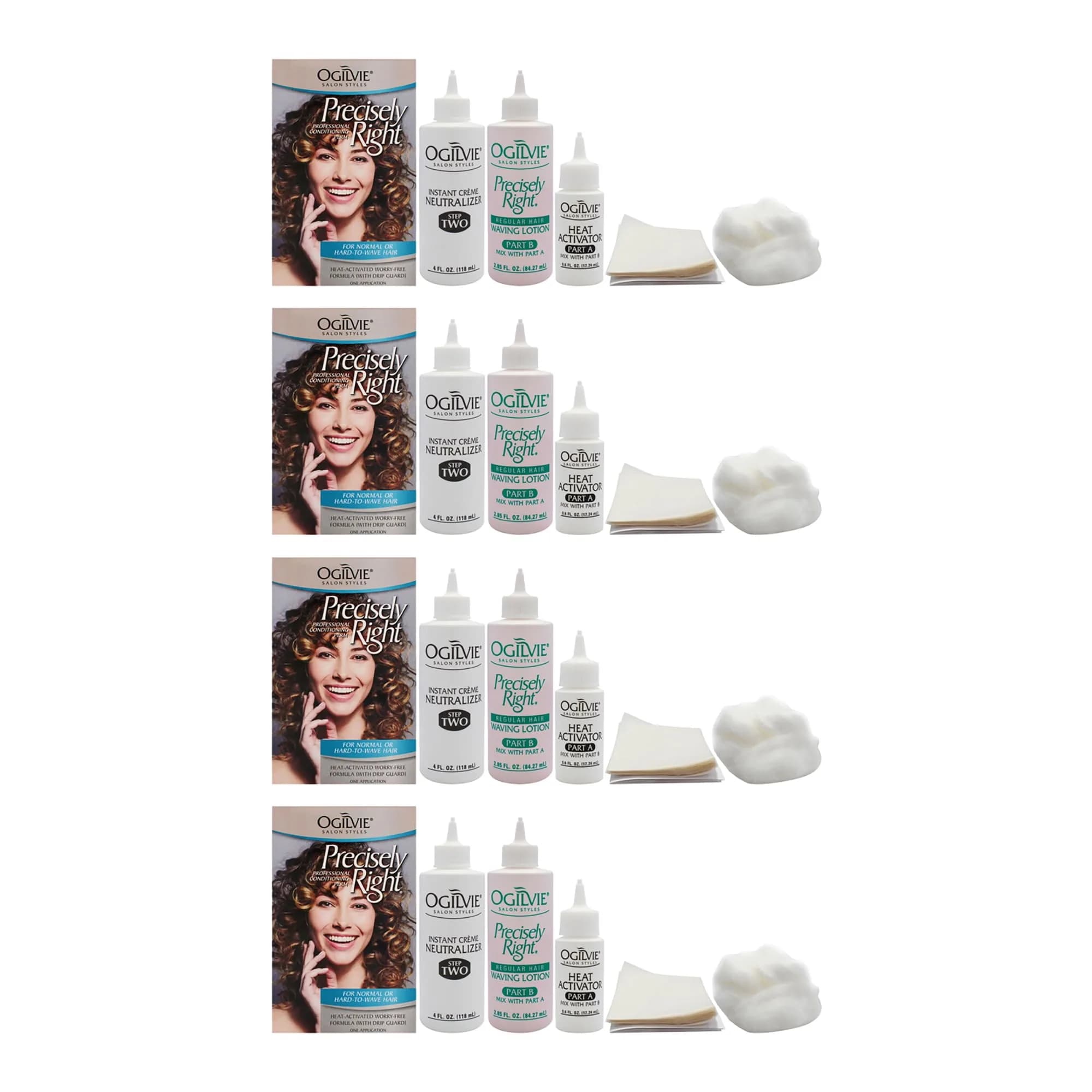 OGILVIE Precisely Right Professional Conditioning Perm Kit for Men & Women 4 Pc | Heat-Activated, Drip Guard, Color-Safe — White
