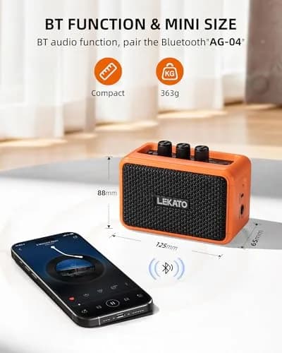 LEKATO AG-04 Mini Guitar Amplifier 5W (Orange) | Portable Bluetooth Amp for Practice & Travel thumbnail 4