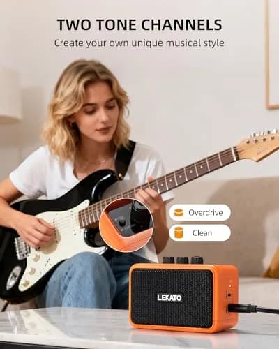 LEKATO AG-04 Mini Guitar Amplifier 5W (Orange) | Portable Bluetooth Amp for Practice & Travel thumbnail 2